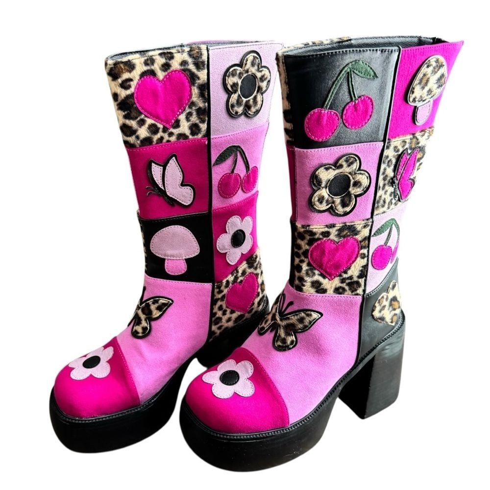 dELiA*s Pink & Black Platform Knee High Boots with Butterfly and Cherry Accent - Picture 3 of 9